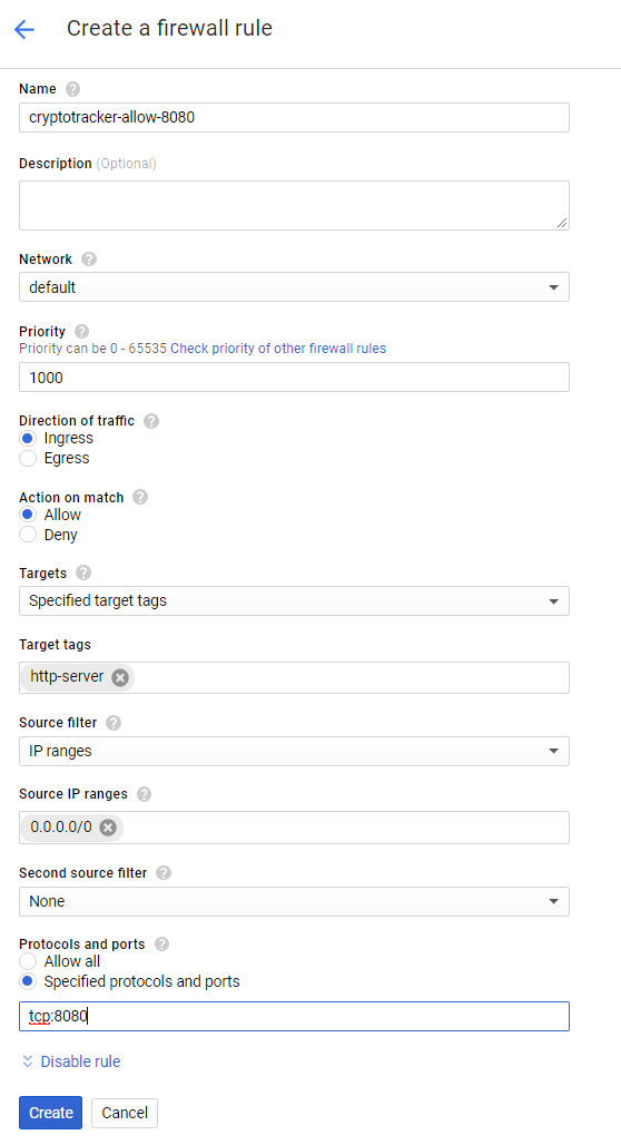 Create a firewall rule